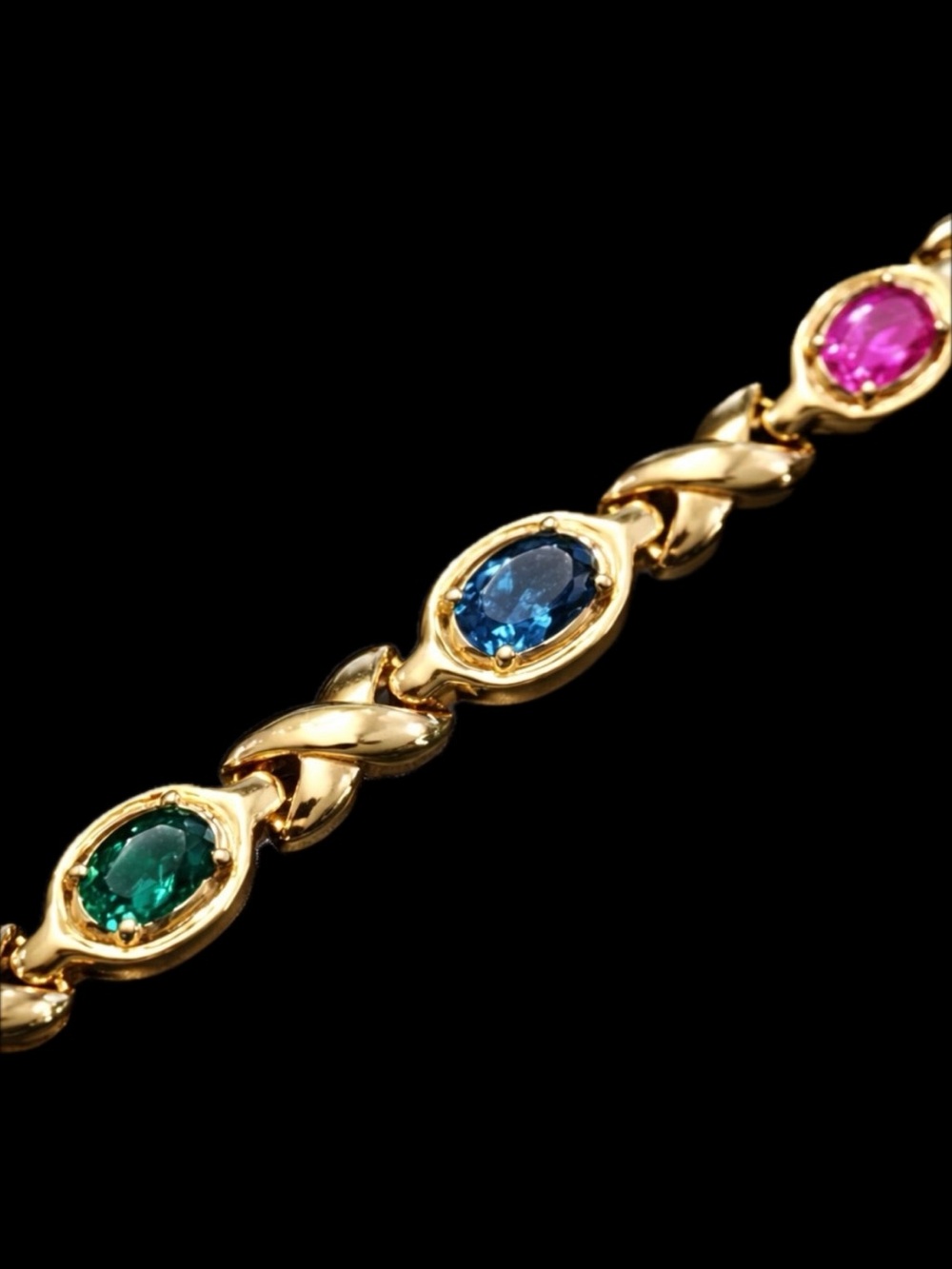 Suzanne Somers vintage blue fuchsia green CZ statement tennis bracelet gold HSN